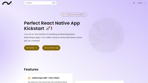 Rootstrap React Native template docs homepage describing an Expo starter with dev client and store submission setup