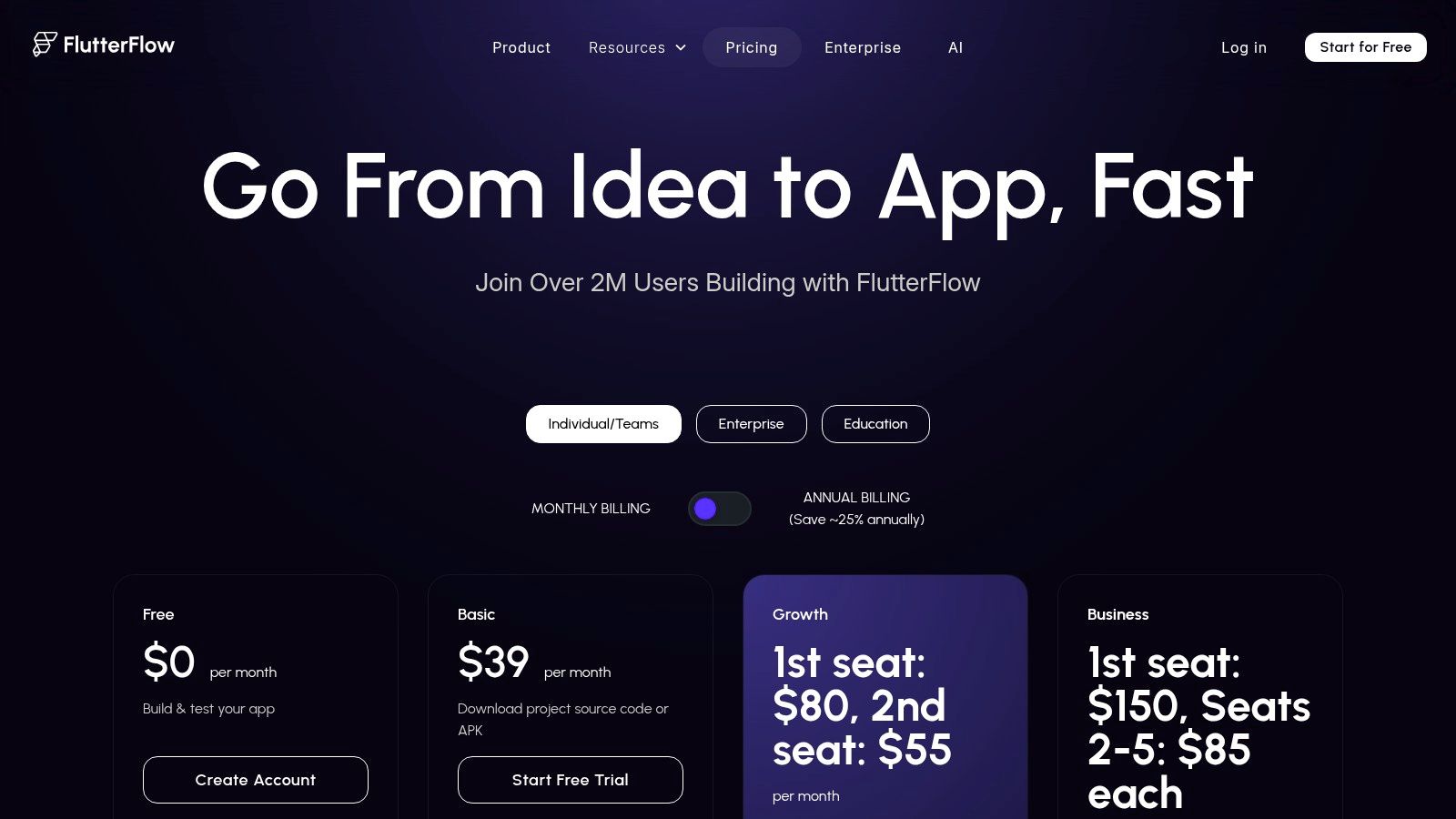 FlutterFlow visual builder for creating native mobile apps with Flutter code export