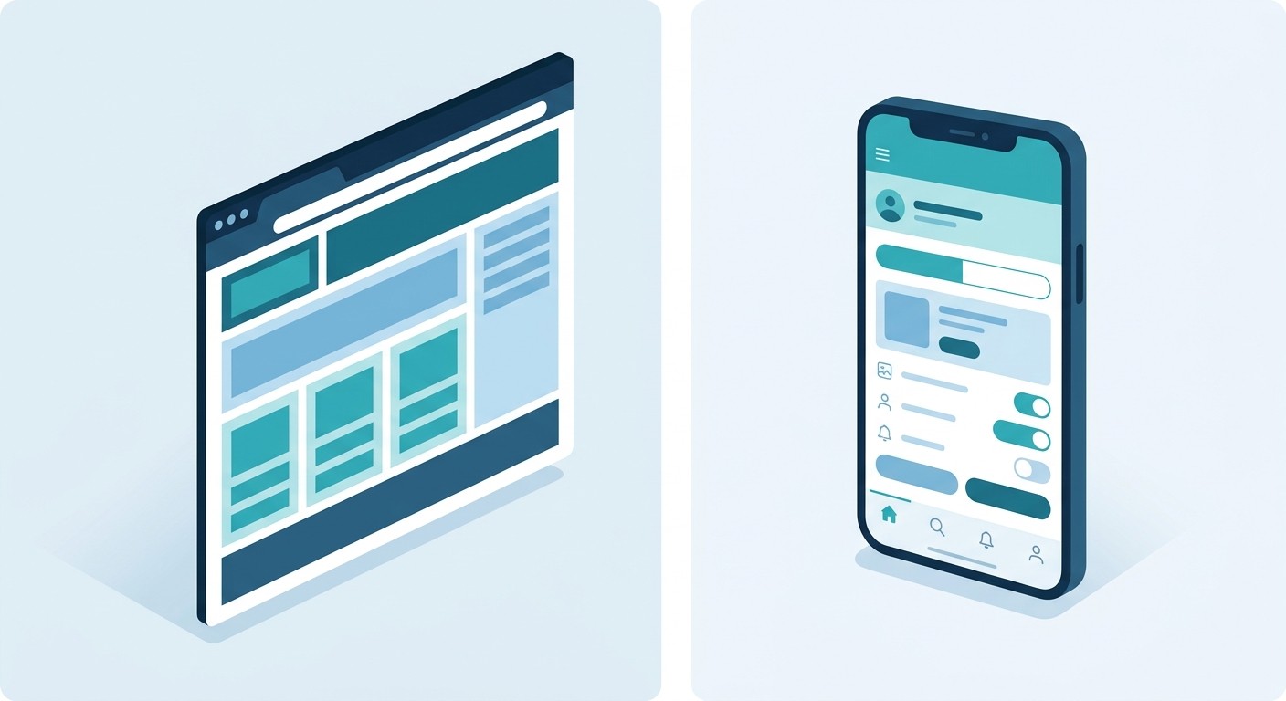 Diagram comparing a React web app rendering in a browser versus a React Native app rendering native mobile components