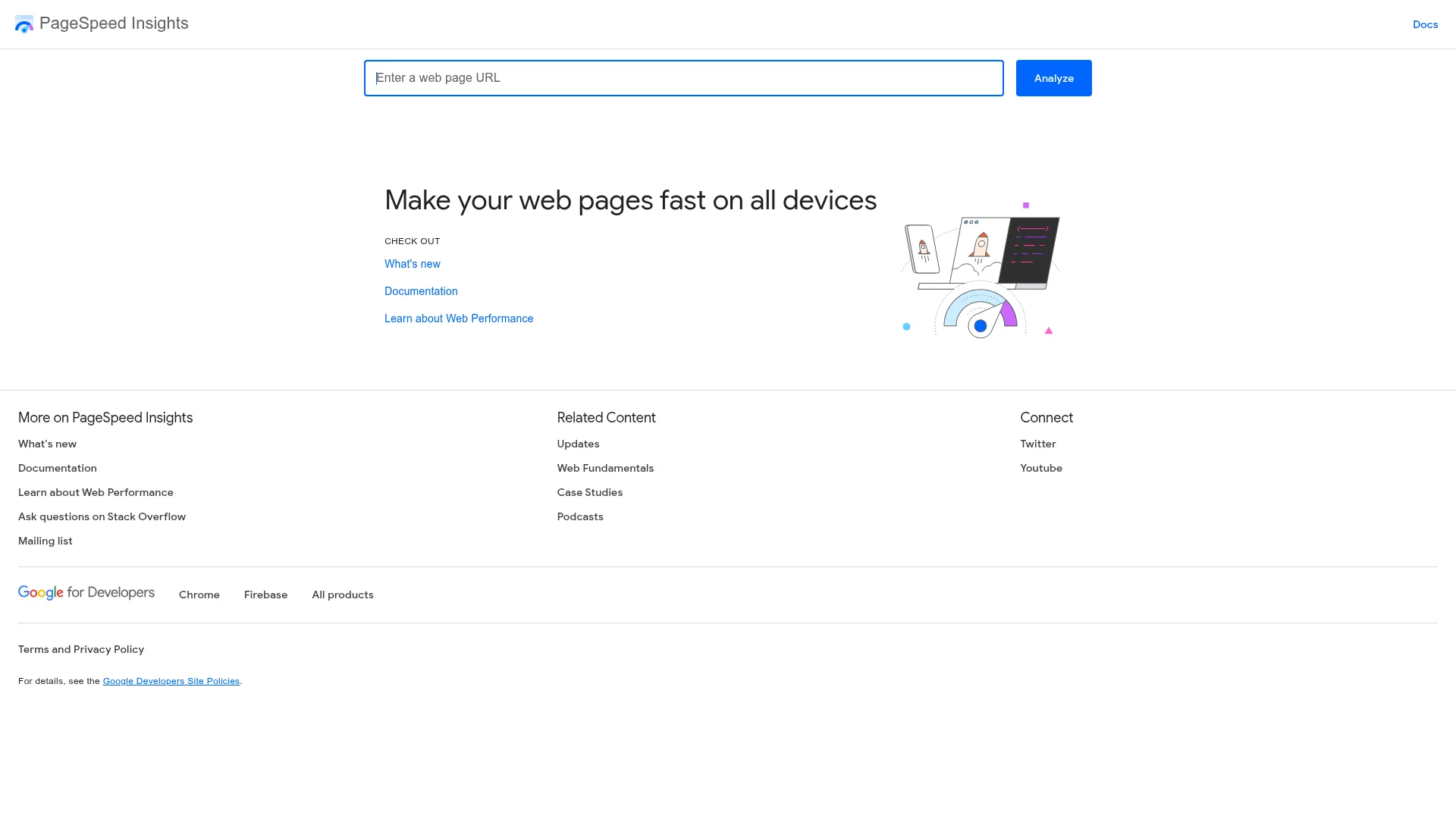Google PageSpeed Insights tool for measuring Core Web Vitals and app performance optimization