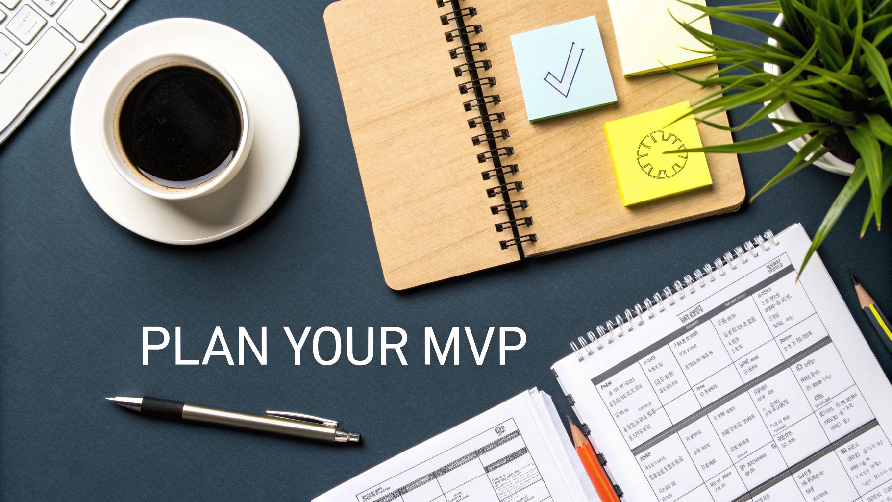 Planning a mobile app idea with sticky notes, user flows, and feature priorities