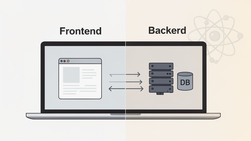 Diagram of a web app frontend in the browser talking to backend servers and a database