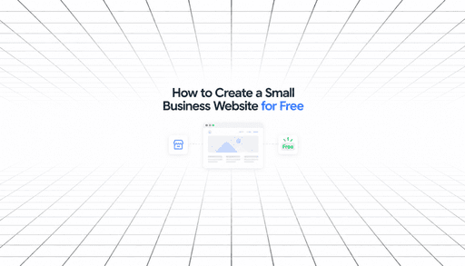 Small business website illustration with a storefront icon and free badge on a minimalist perspective grid background.