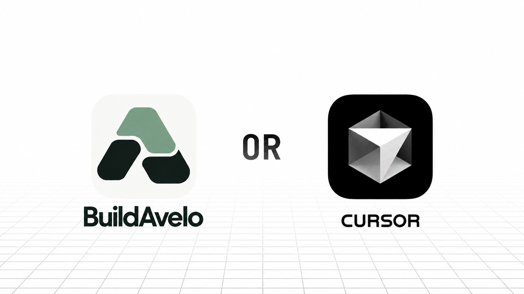 There are two app icons: one for BuildAvelo featuring a BuildAvelo logo, and one for Cursor logo. The word 'OR' appears between them.