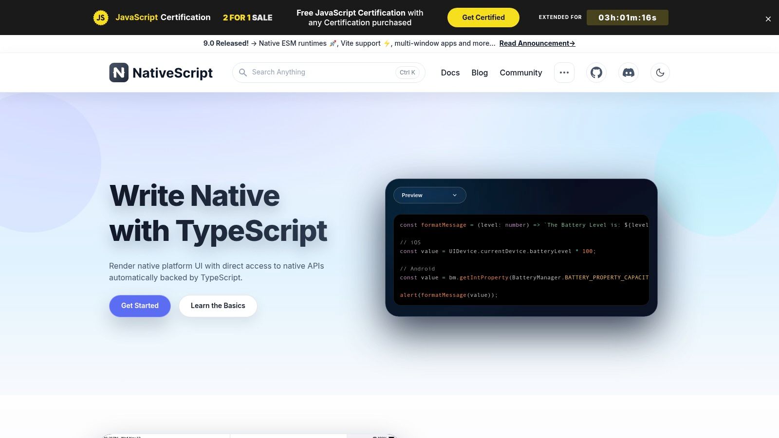 NativeScript project using Angular and TypeScript to render native mobile UI components on Android and iOS