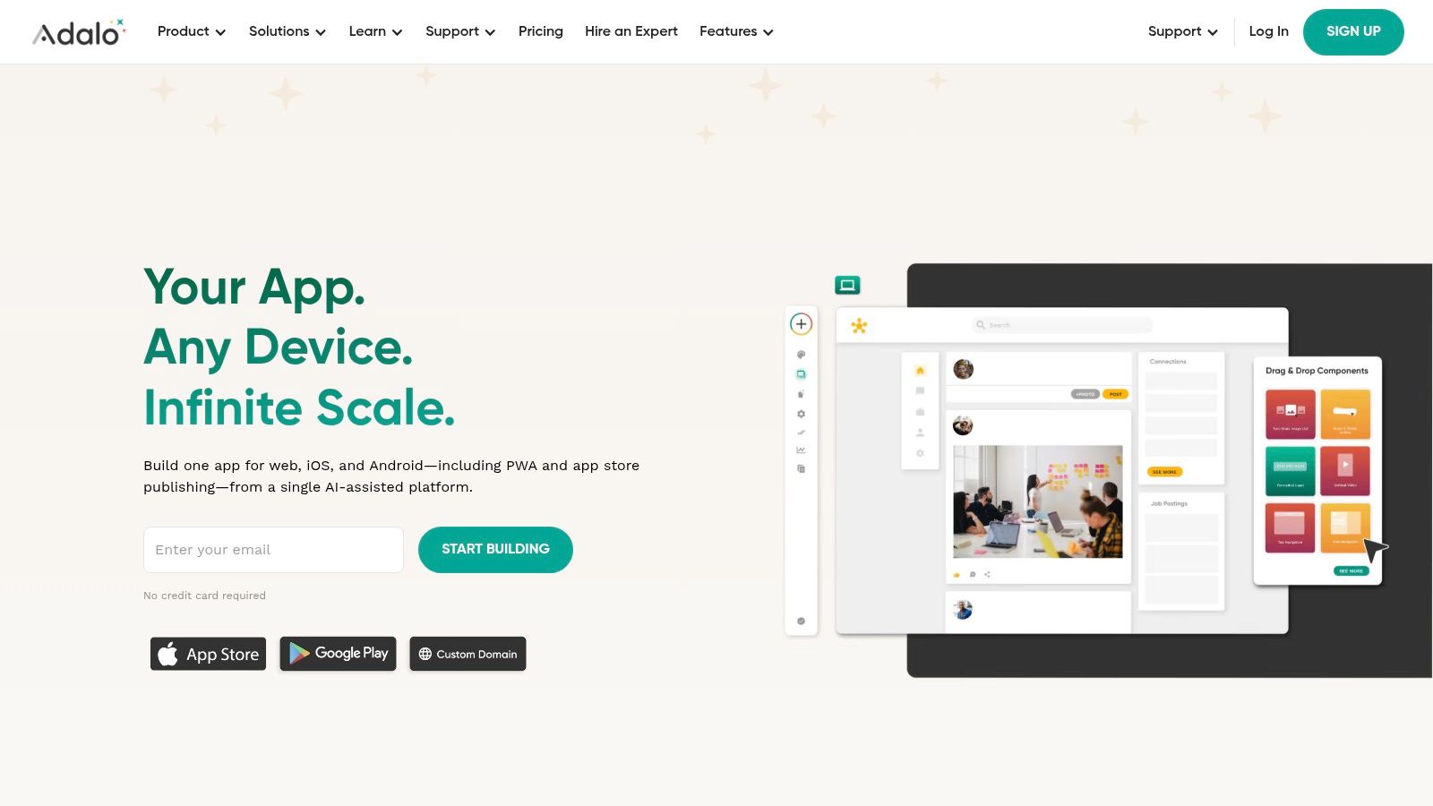 Adalo no-code app builder interface