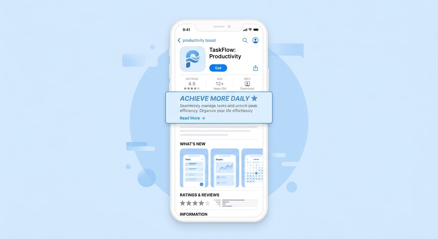 App Store product page showing a benefit-driven description highlighted above the read more fold