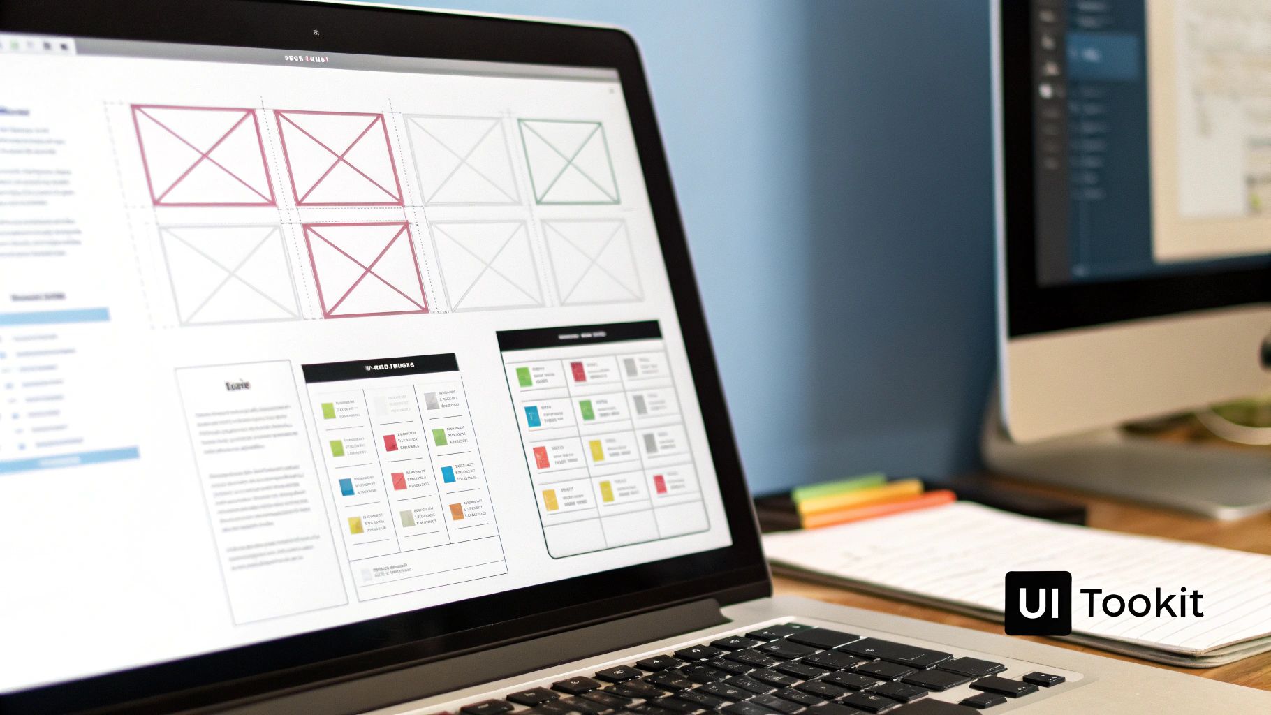 A designer using a framework to build a user interface on a large screen.