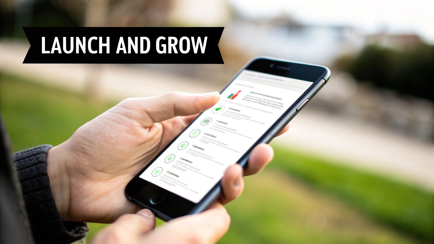 A smartphone displaying an app store listing page with a download button and star ratings.