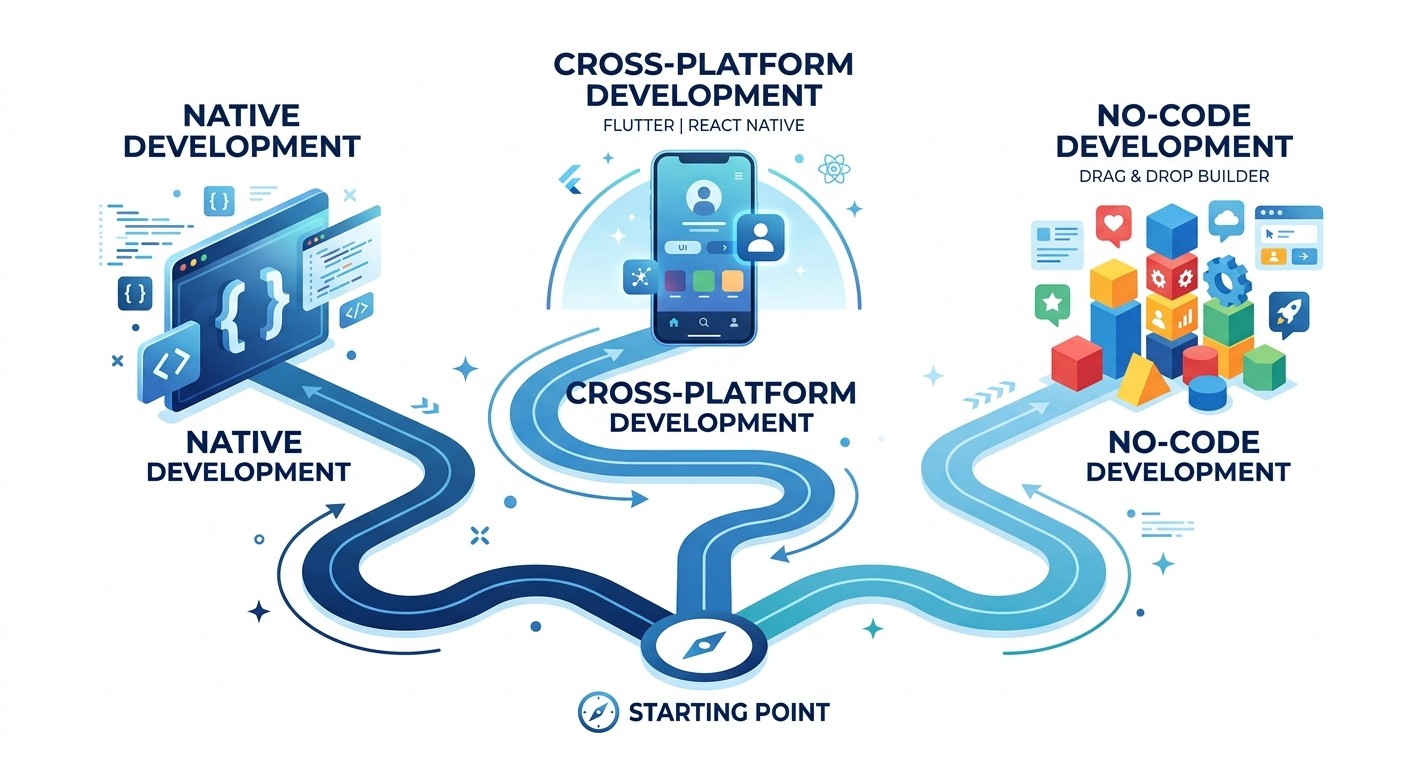 Mobile app monetization and launch options with a phone, subscription, cart, and payment icons