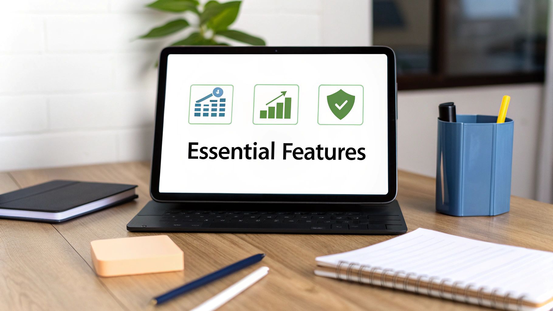 Illustration of small business database features: security, scalability, and integration