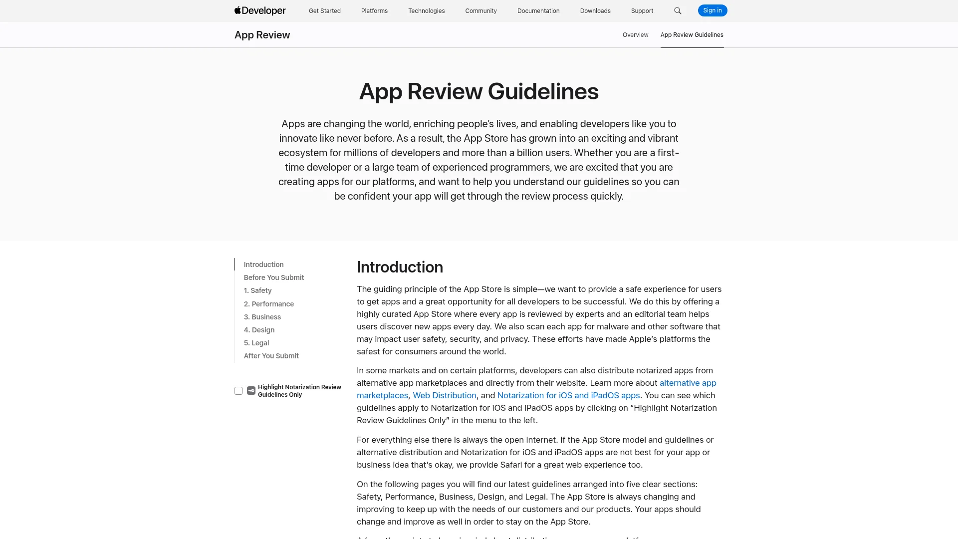 Apple App Review Guidelines page covering the location services rule that affects emergency response apps