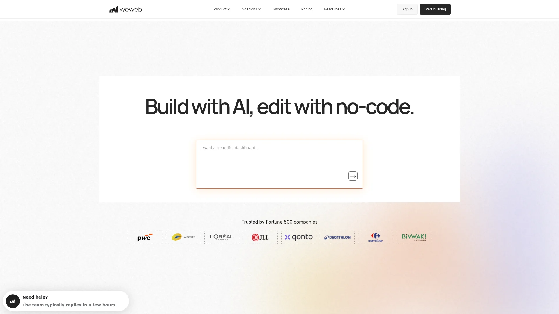 WeWeb homepage: visual web app builder with code export and self-hosting