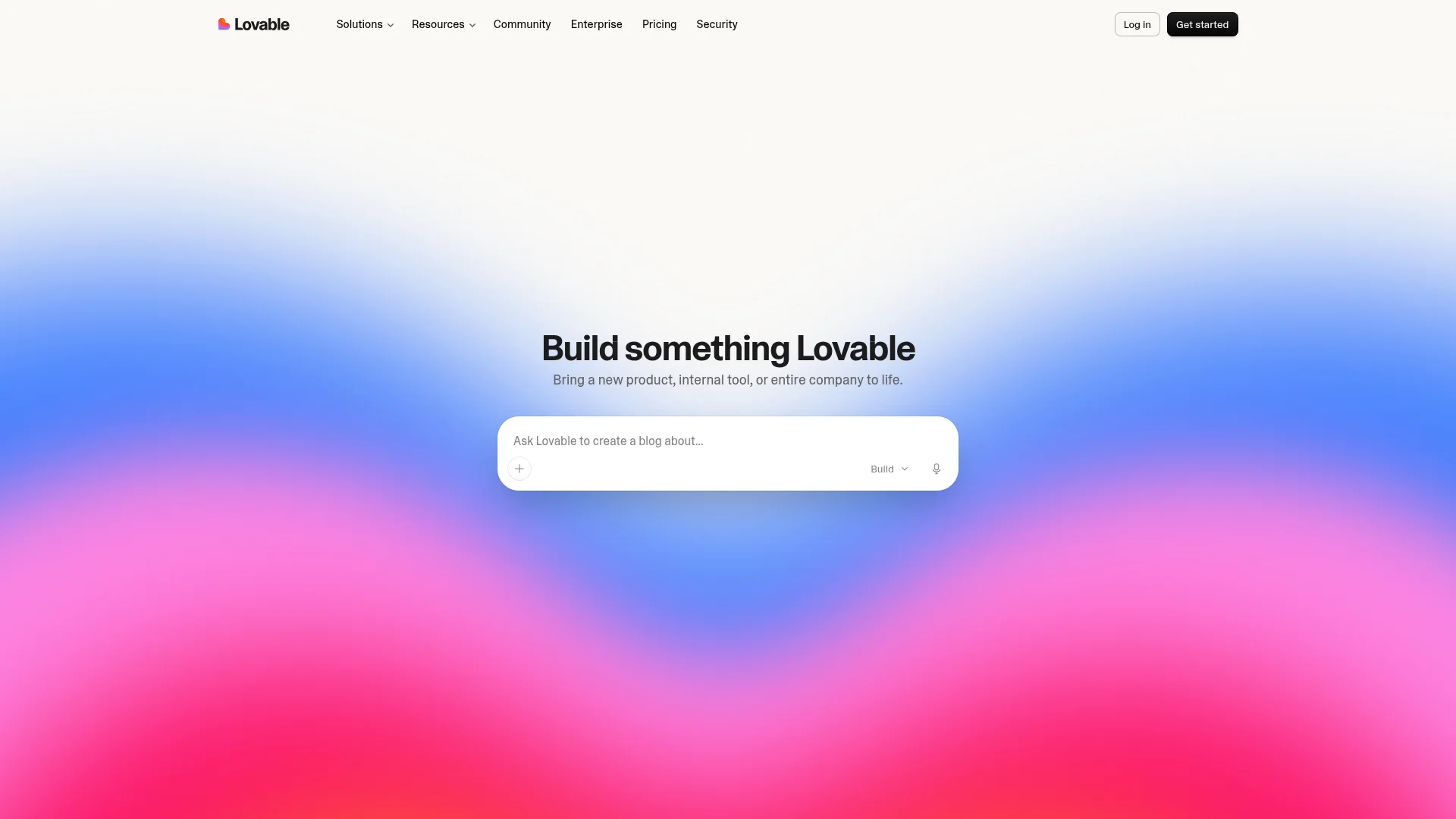 Lovable homepage with a prompt box for building apps and websites