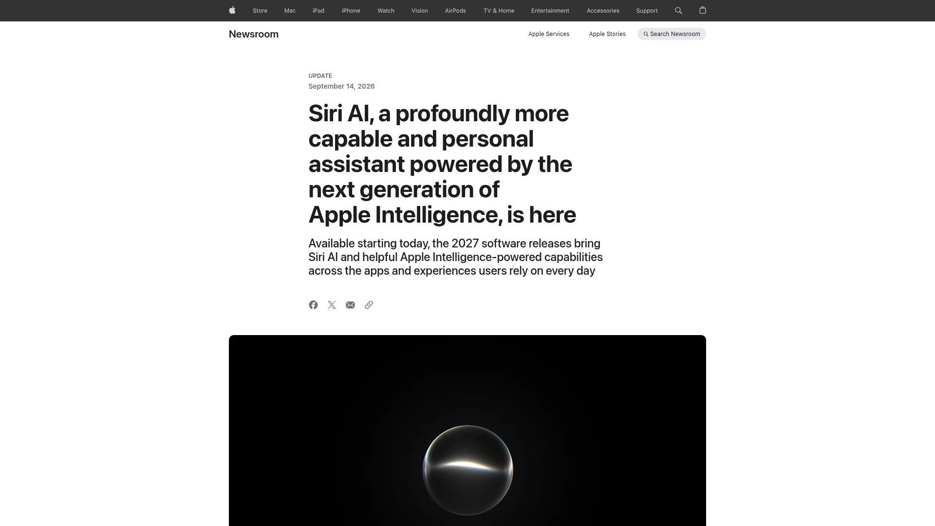 Apple Newsroom announcement of Siri AI, Apple's more personal assistant in iOS 27