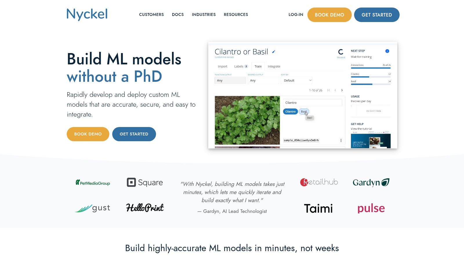 Nyckel rapid classifier training interface with active learning and instant API deployment