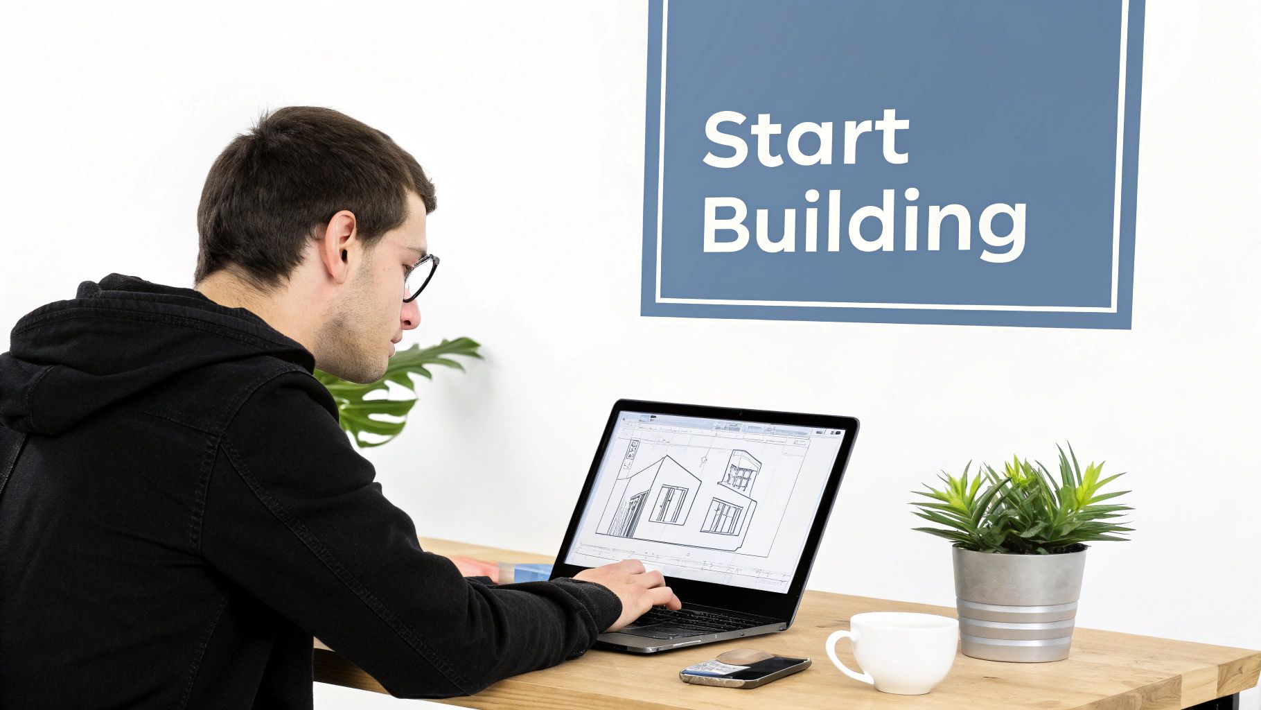 Mobile app development for beginners showing a person sketching an app interface on a tablet