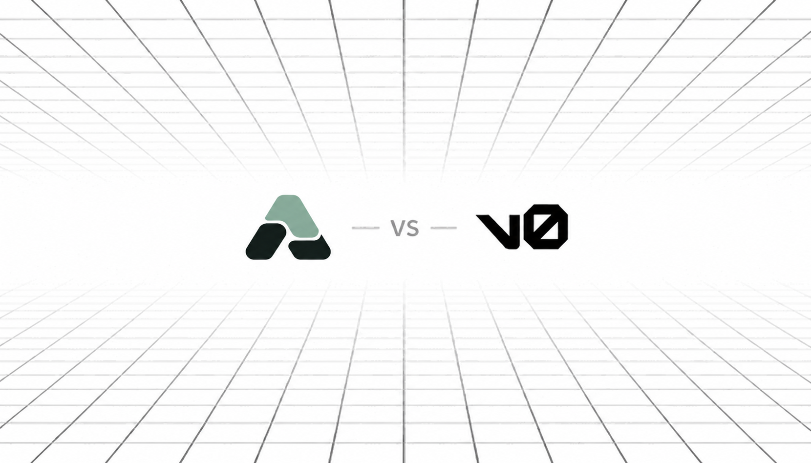 BuildAvelo vs v0 comparison featuring the BuildAvelo cat logo and v0 logo on a minimalist white perspective-grid background.