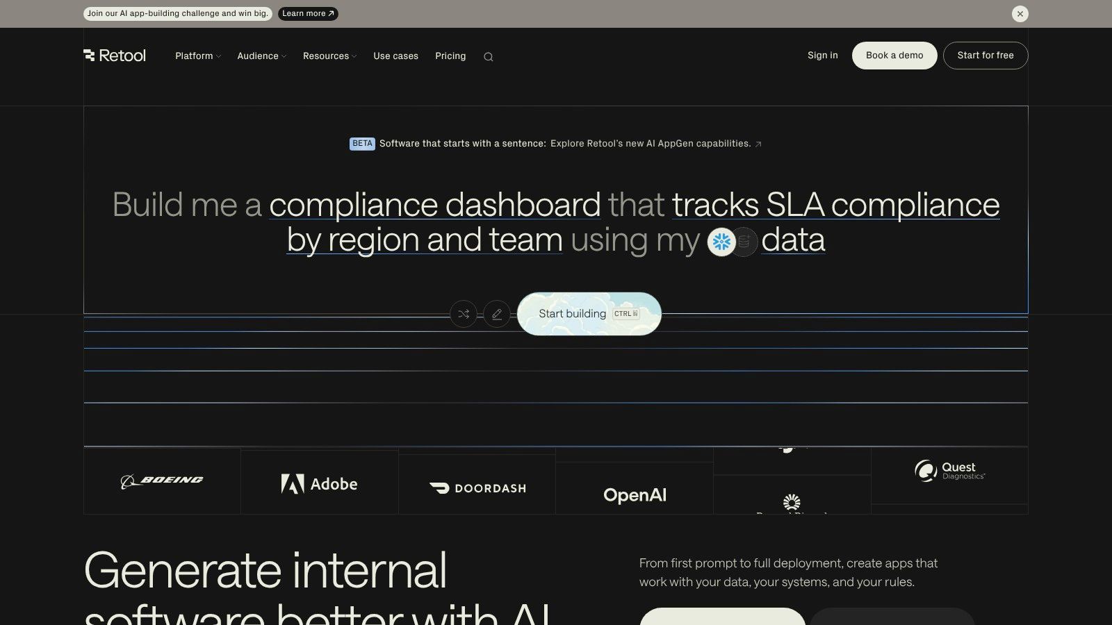 Retool developer platform for building internal business tools and admin dashboards