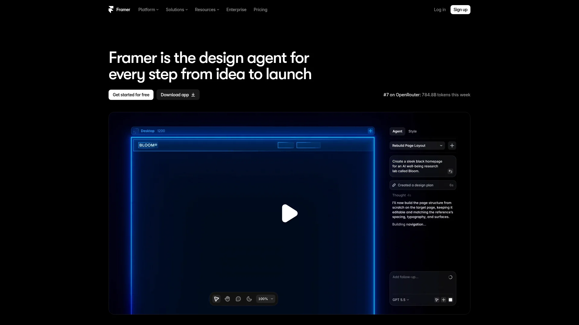 Framer free AI website builder design homepage