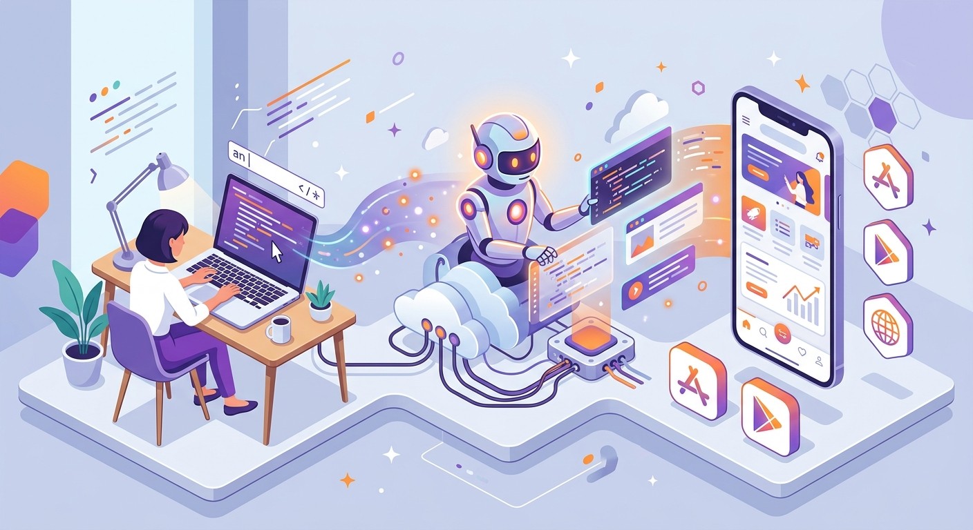 AI agent turning a plain-English sentence into a finished mobile app for a small business