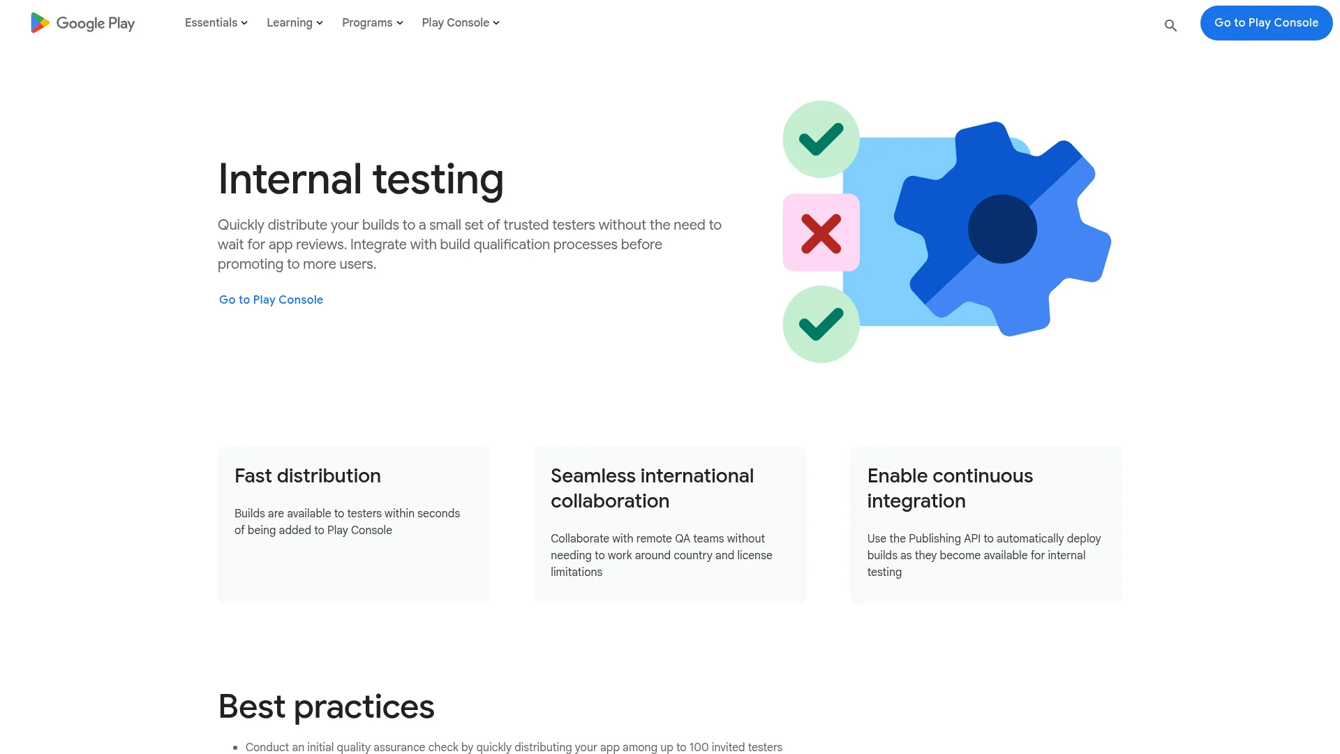 Google Play Console internal testing, the closest Android equivalent of TestFlight