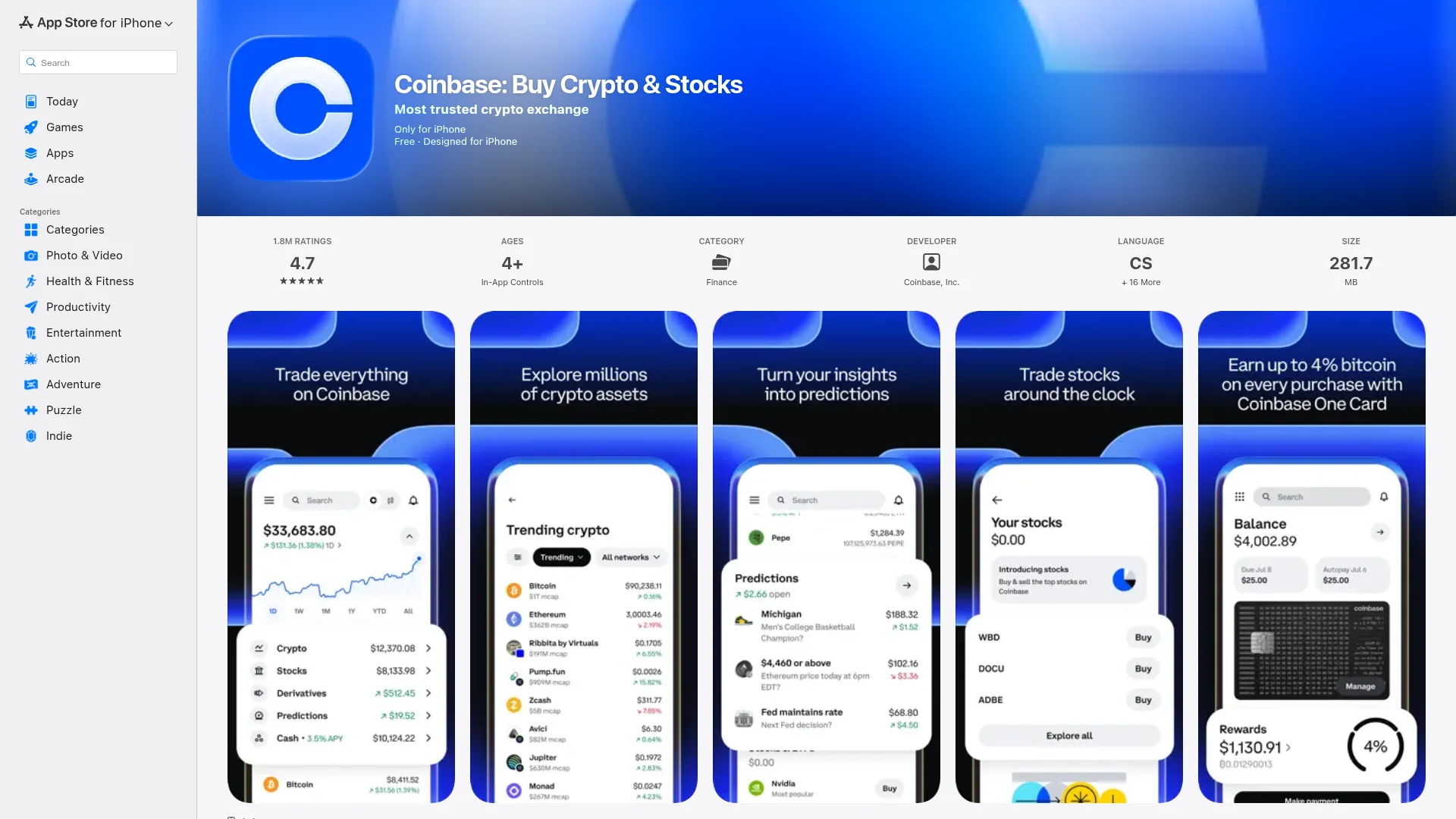 Coinbase on the App Store — React Native app example