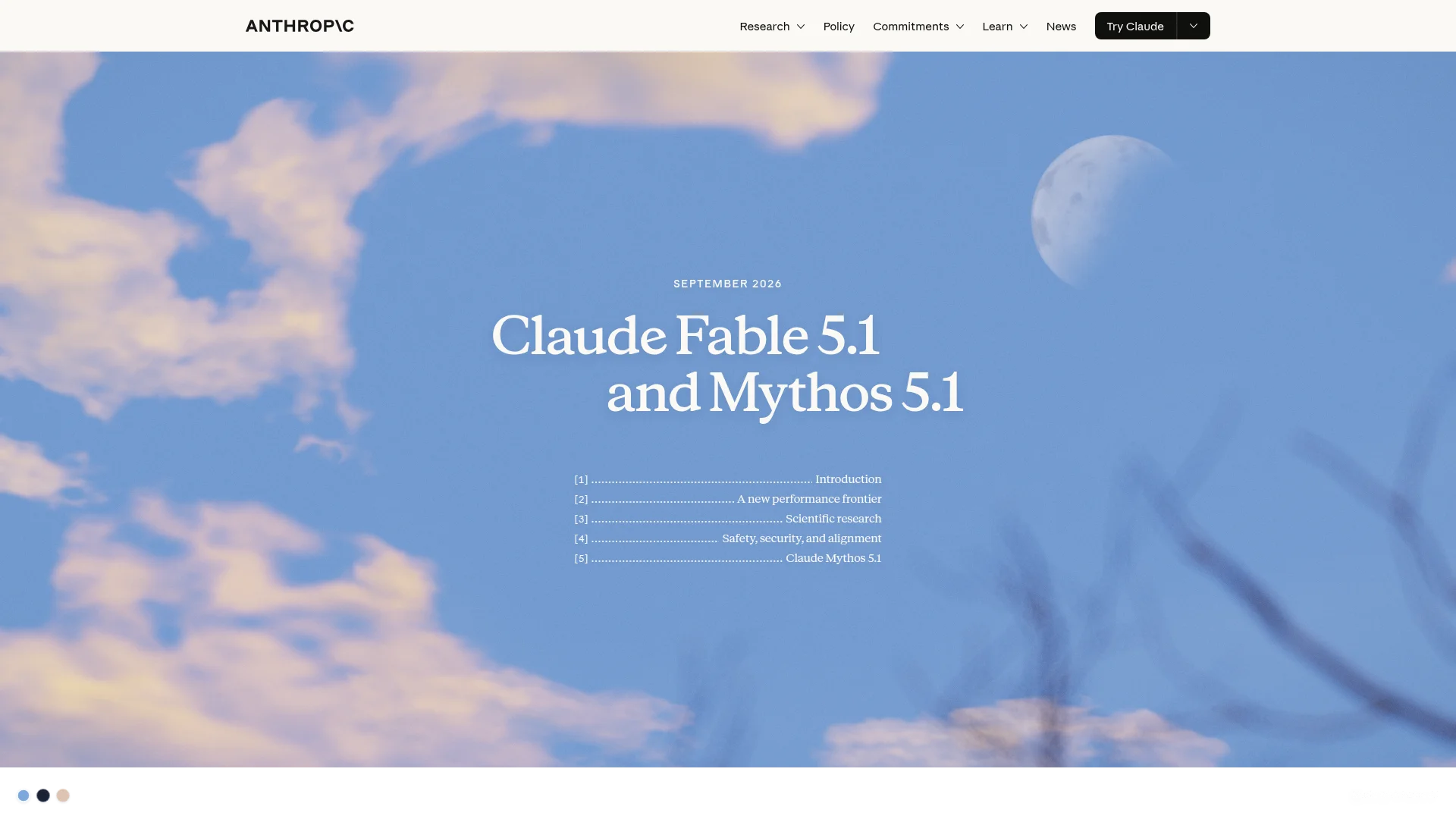 Anthropic announcement page for Claude Fable 5.1 and Claude Mythos 5.1, published September 2026
