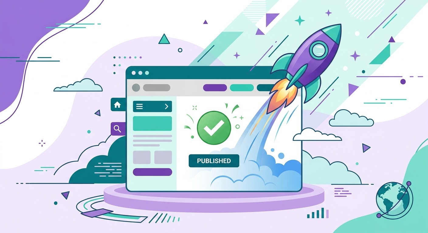 Illustration of an AI-built website being published and going live