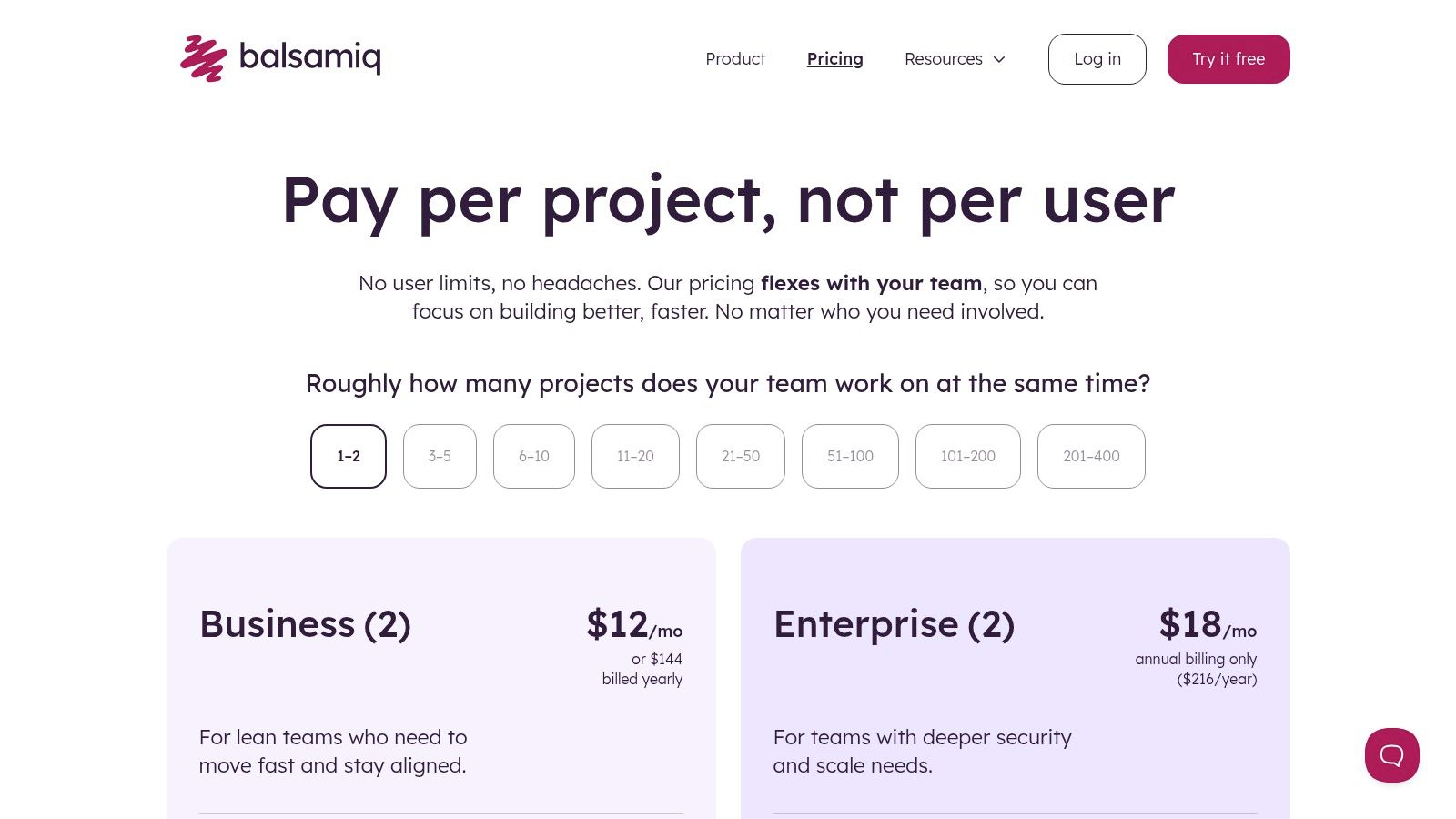 Balsamiq pricing plans showing tiers for Balsamiq Cloud