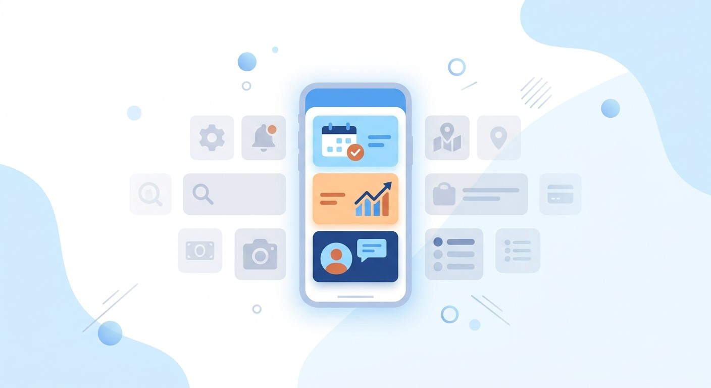 Minimum viable product concept showing one core app screen with only essential features highlighted