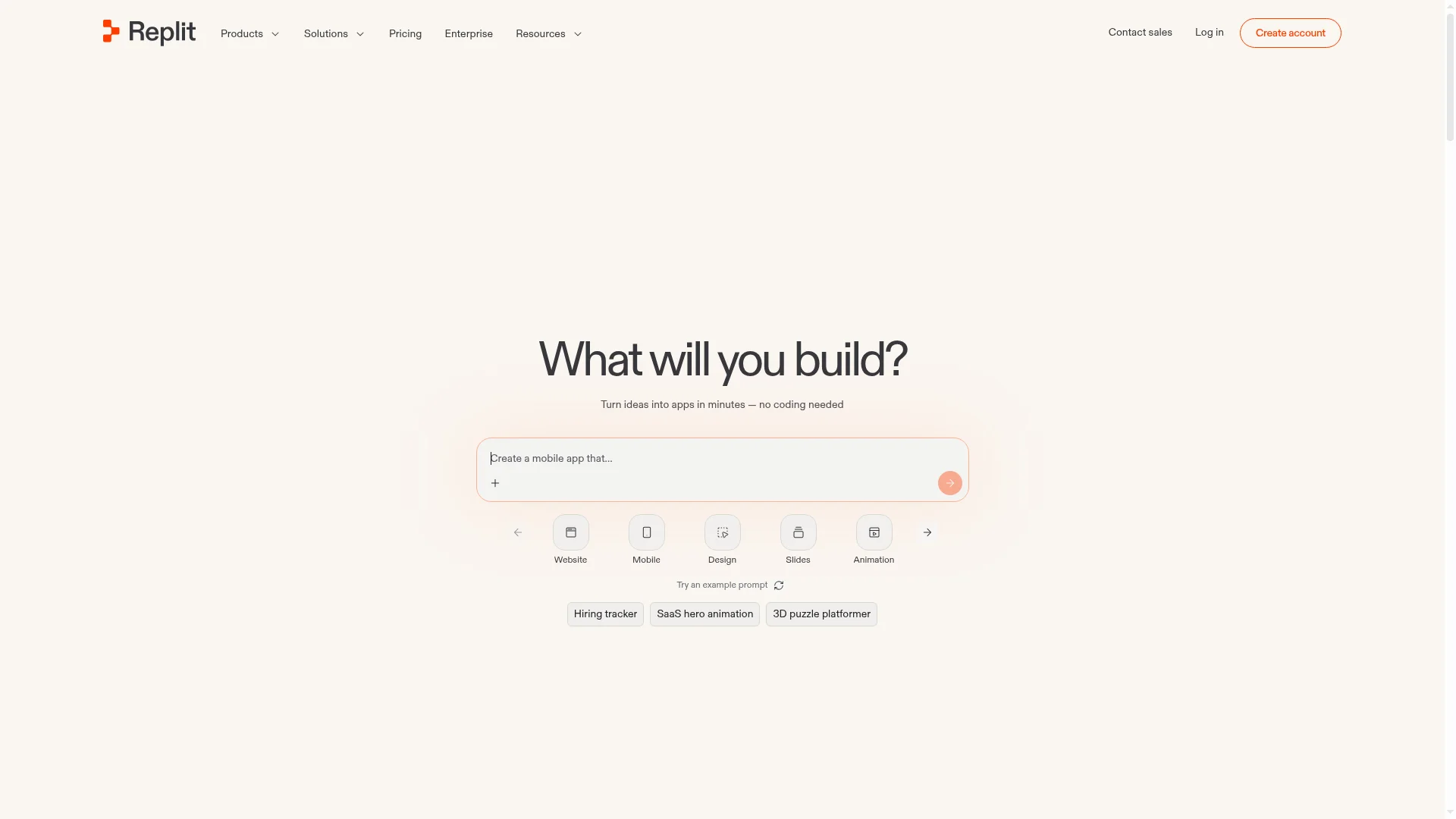 Replit AI web app builder and cloud IDE homepage