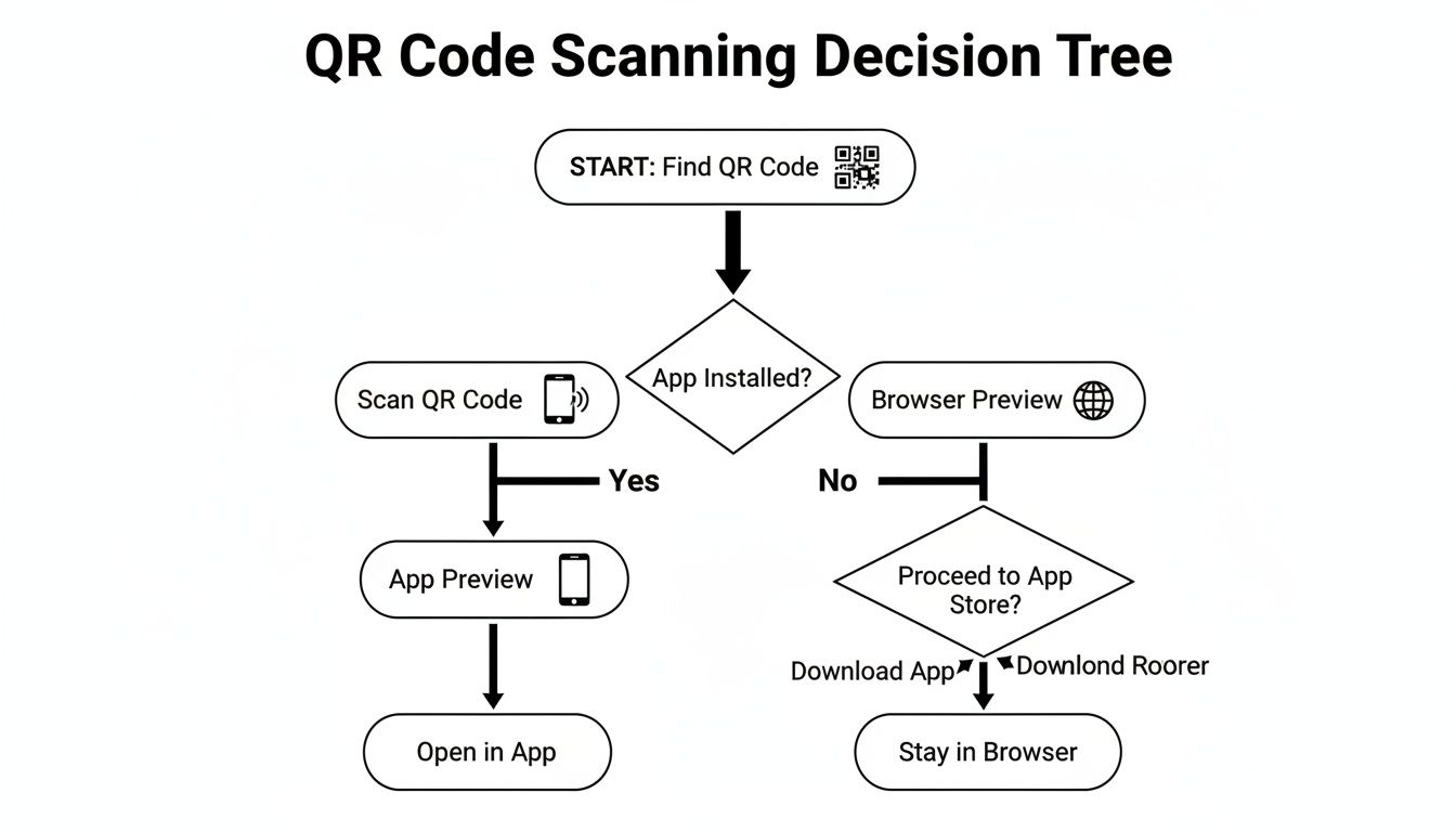 Flowchart showing the decision process: same Wi-Fi leads to LAN mode, different network leads to Tunnel mode.