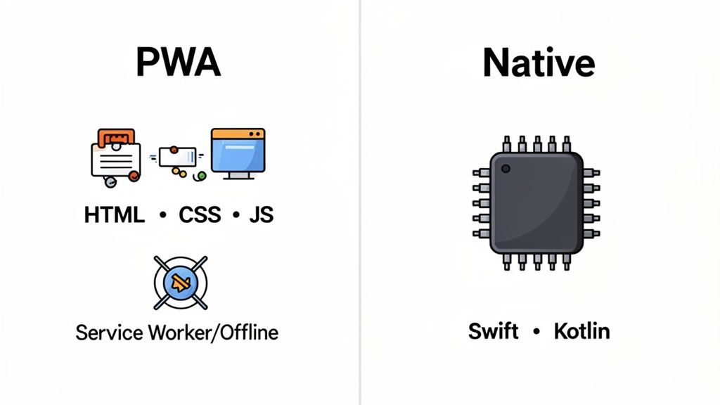 Comparison of PWA and native app technologies and programming languages