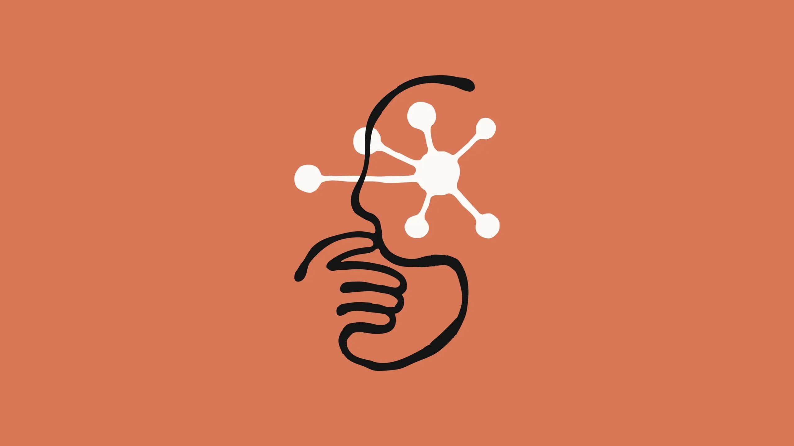 Illustration representing Claude Code reasoning across a codebase, showing a connected node network inside a thinking head on an orange background