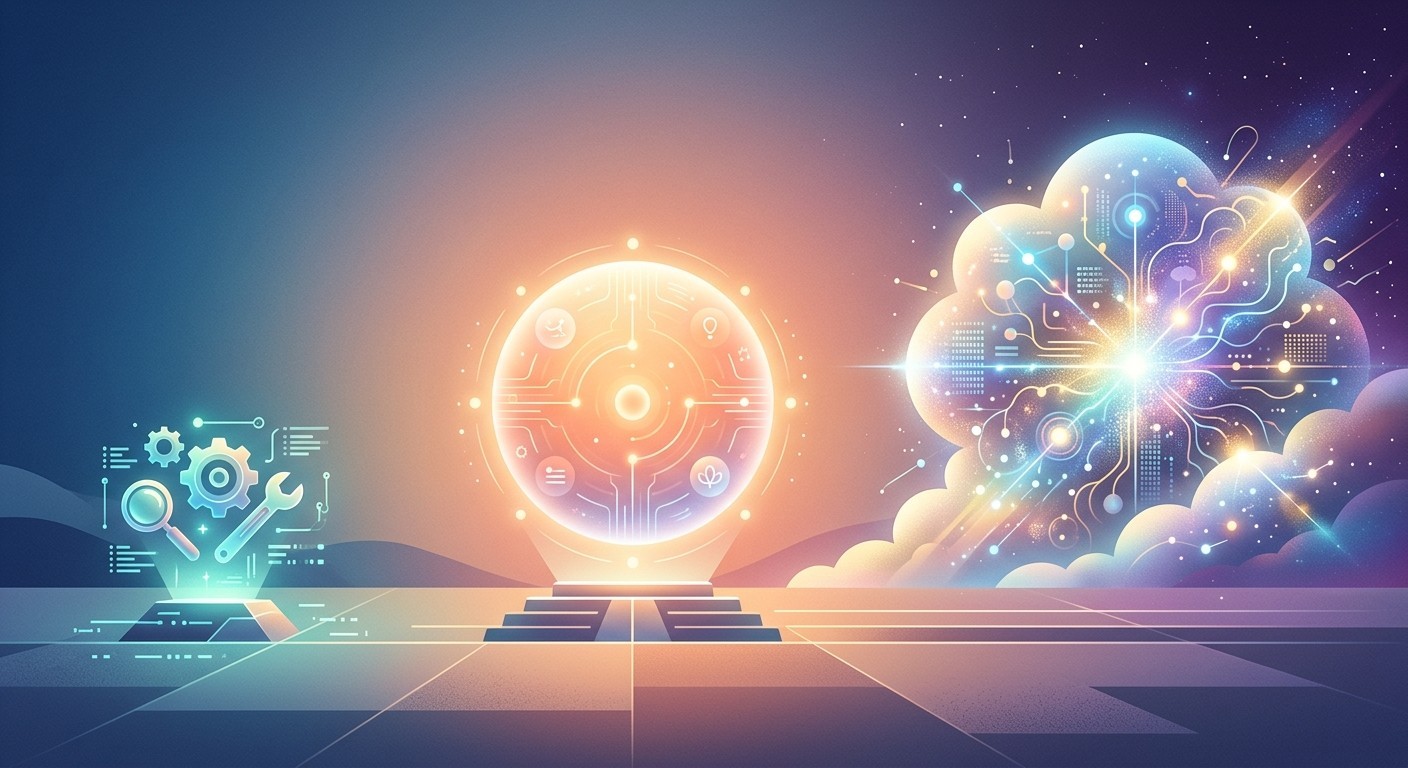 Illustration comparing narrow AI, artificial general intelligence, and superintelligence