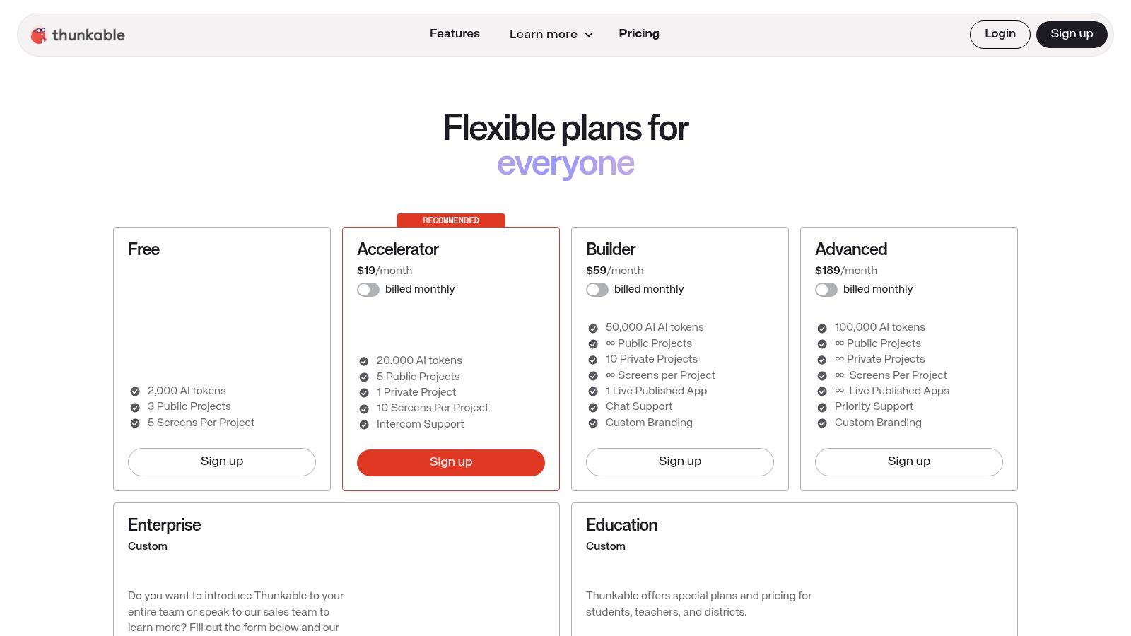 Thunkable pricing plans