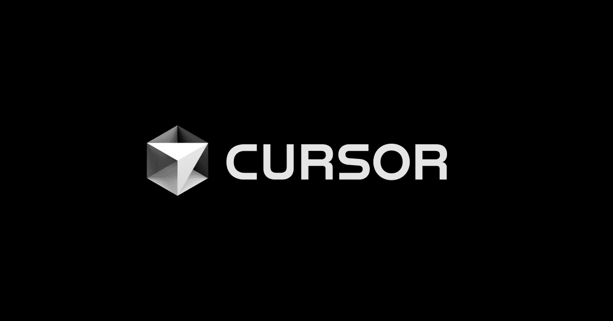 Cursor logo, a geometric 3D cube icon in gray and white gradient next to the word CURSOR in bold white letters on a black background