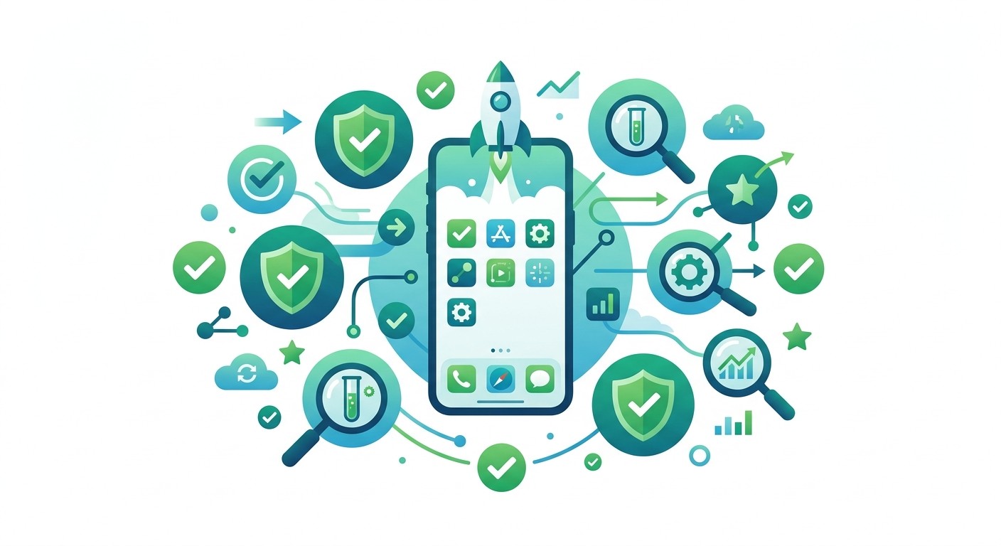 Mobile app architecture showing frontend UI connected to backend database and server logic