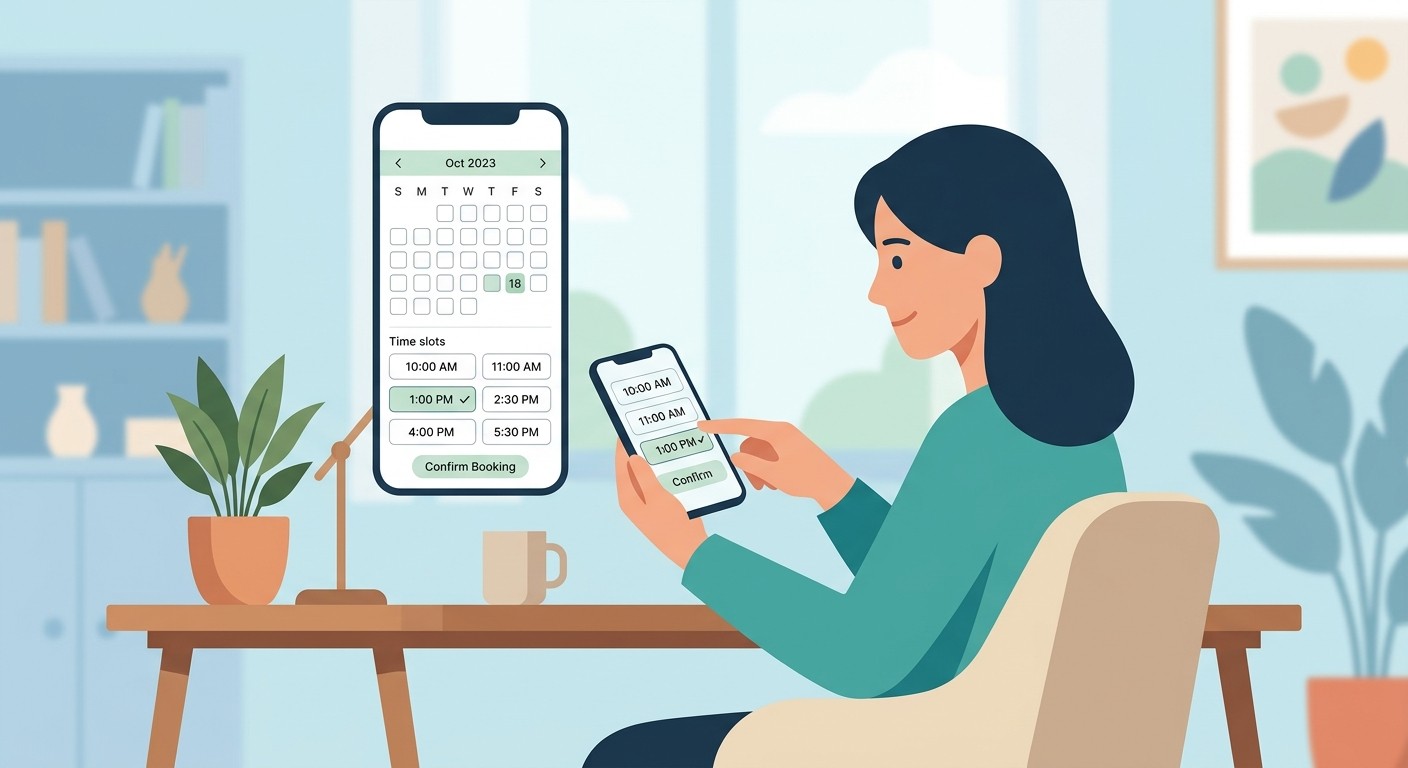 Client booking a therapy session from a therapist website on a phone