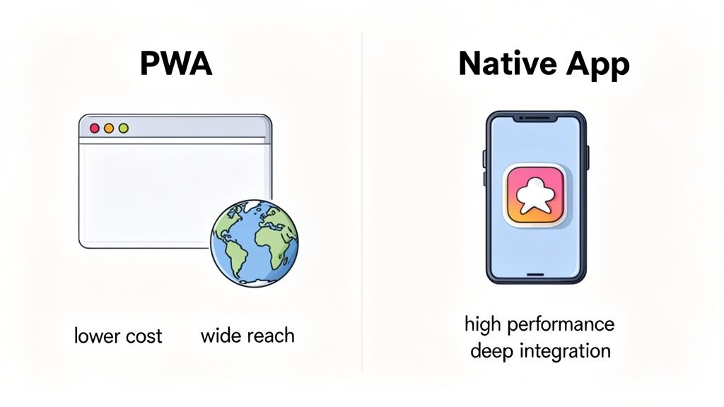 Comparison chart highlighting the benefits of progressive web apps versus native apps
