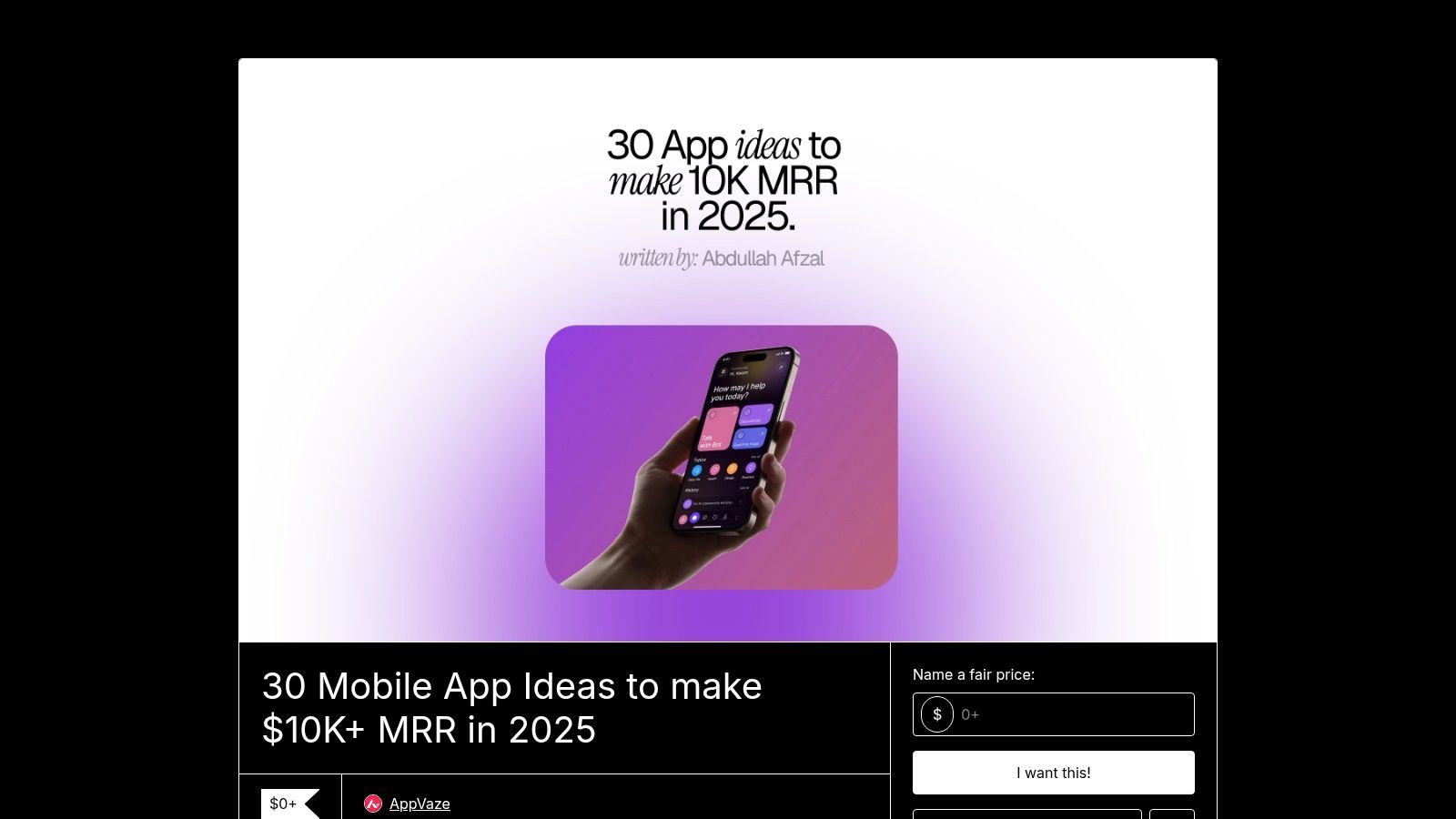 Gumroad marketplace listing curated startup and app idea packs for builders