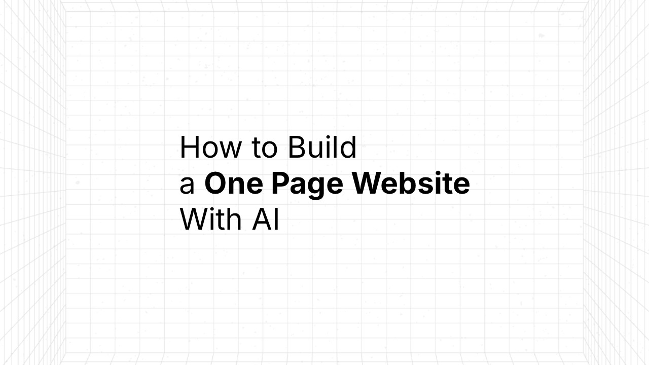 Title graphic reading 'How to Build a One Page Website With AI' on a white background with a subtle grid pattern.