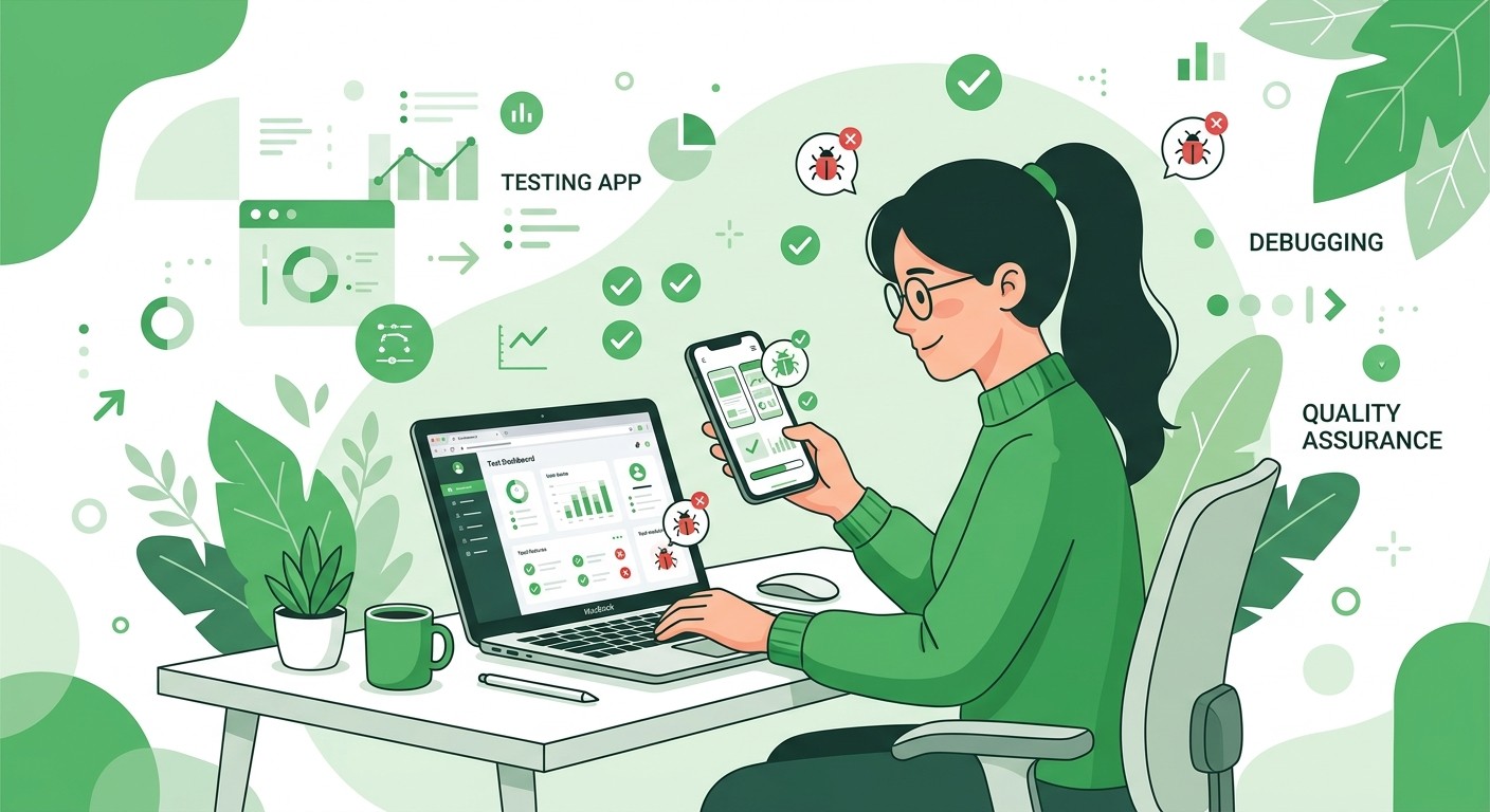 Person testing a web app on a phone and a laptop