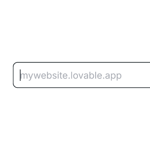 Rounded browser address bar on a dark background showing the URL ‘mywebsite.lovable.app’ with a text cursor at the beginning.