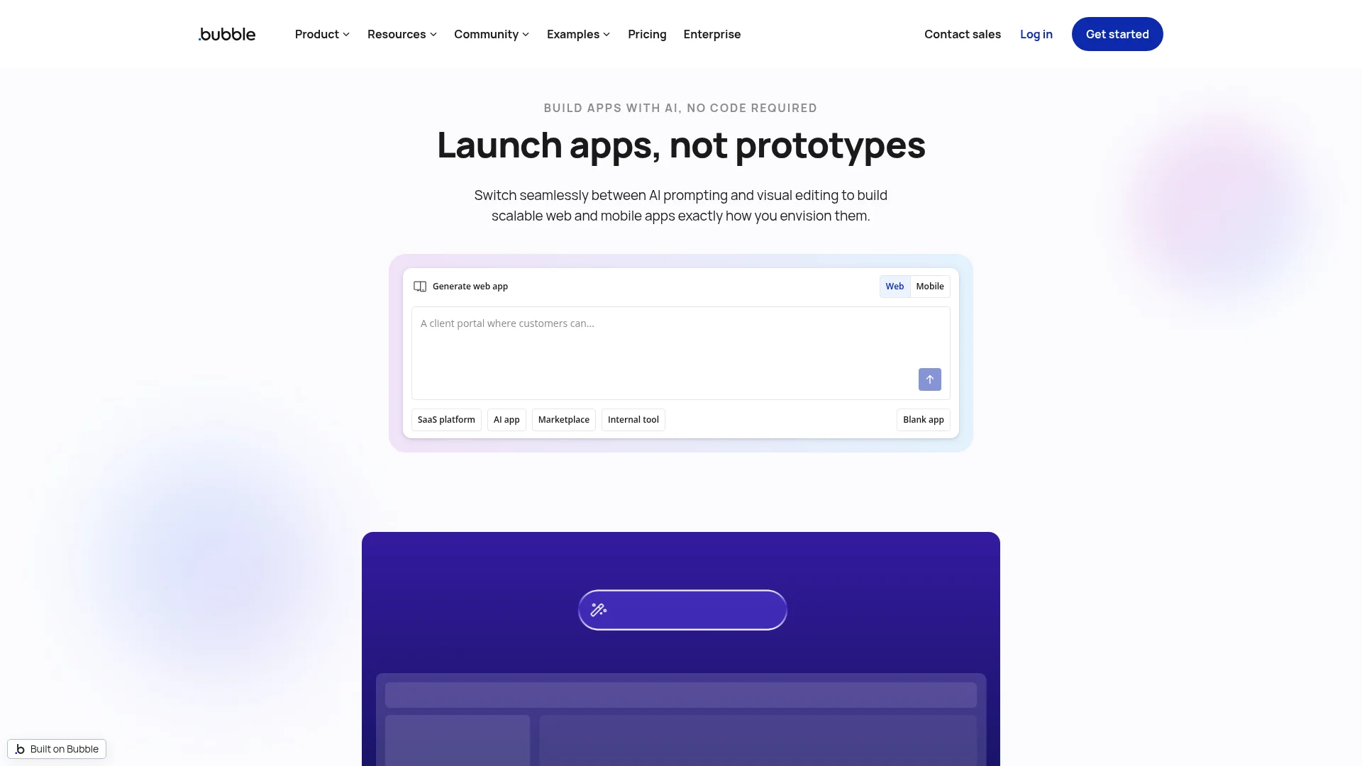 Bubble no-code platform homepage