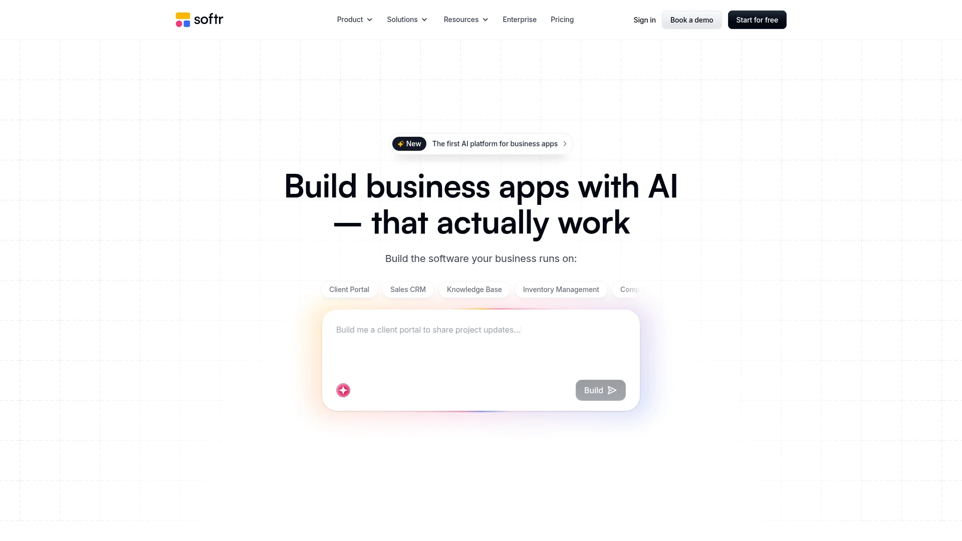 Softr AI platform for building business apps with client portals, CRMs, and internal tools