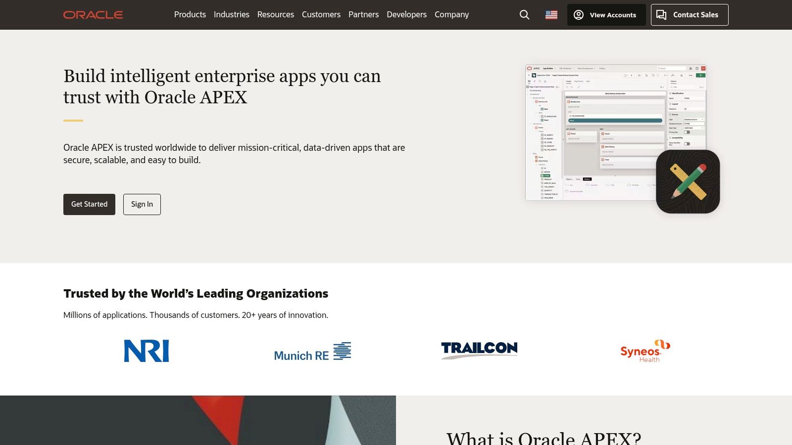 Oracle APEX low-code development environment for building data-driven enterprise web apps