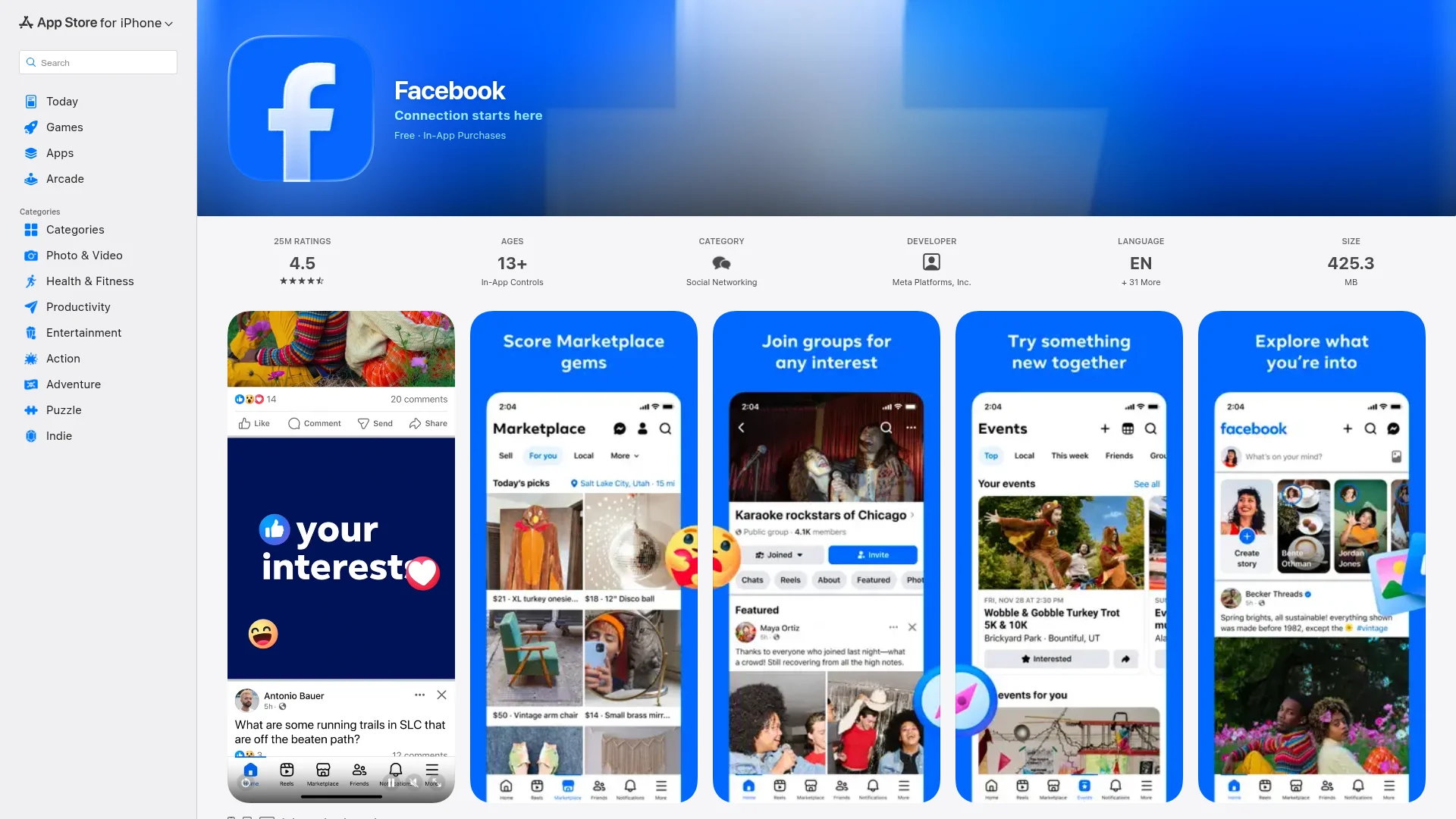 Facebook on the App Store — React Native app example