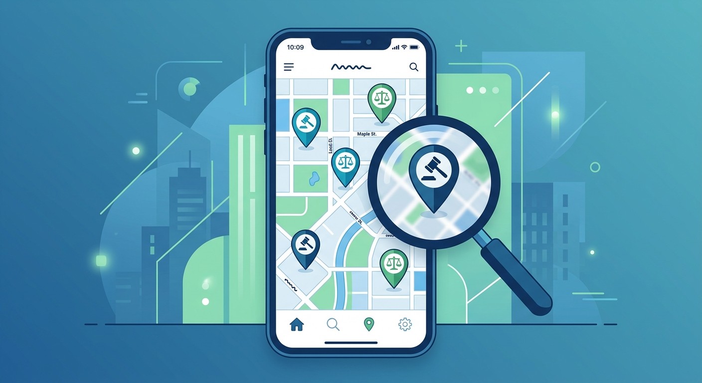 Local map search results showing nearby law firms on a phone